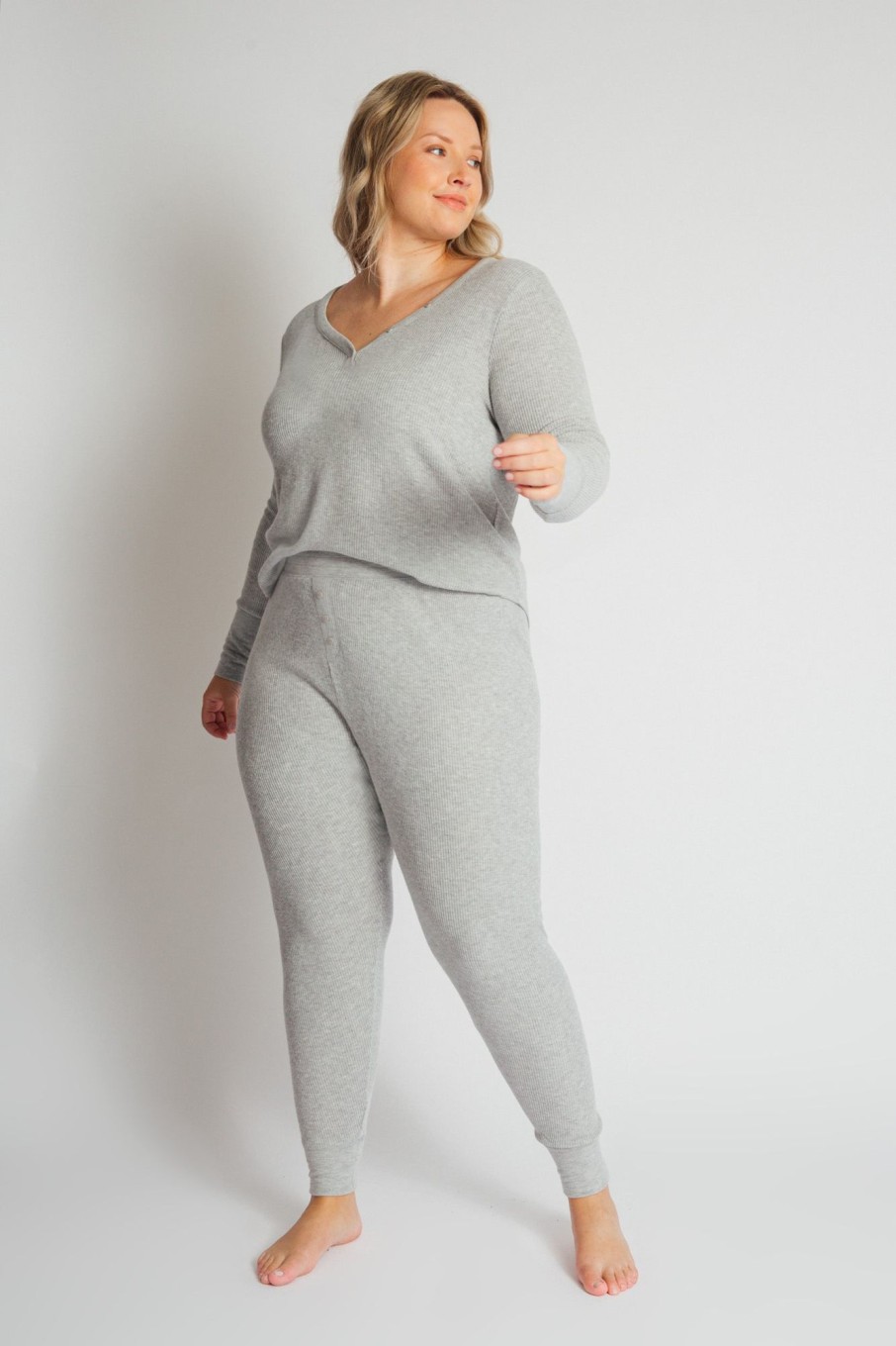 Hot Cozy Plus Textured Essentials Pj Set Pj Sets