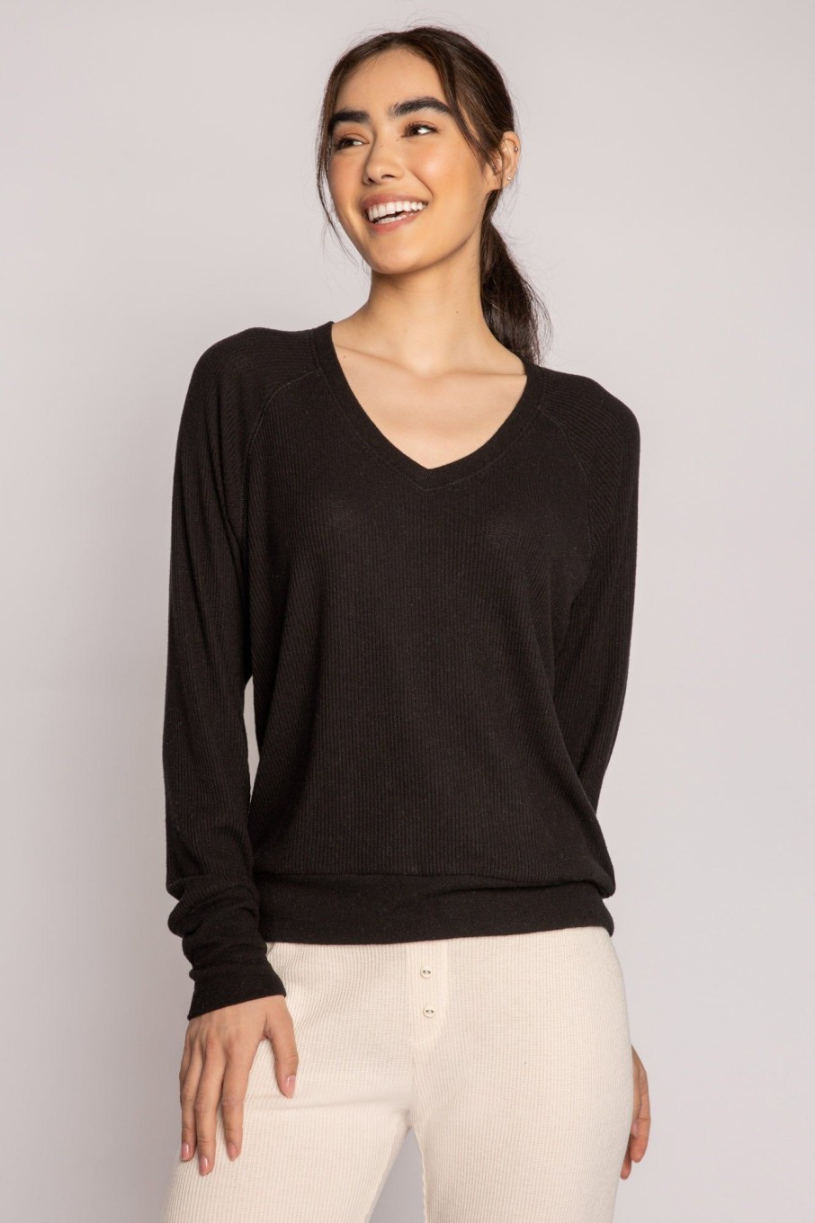 Wholesale Textured Essentials Long Sleeve Top Tops